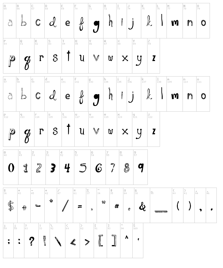 Please Show Me Love font map